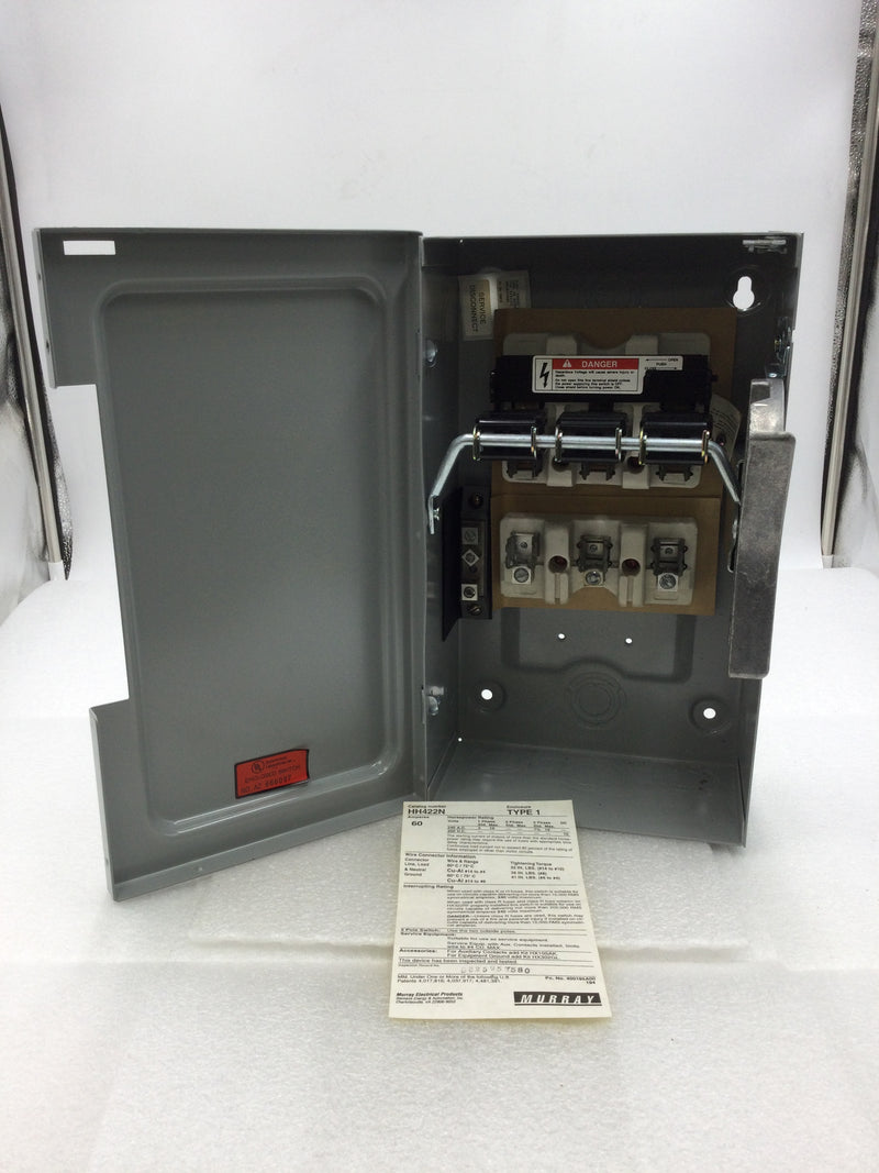 Murray HH422N Type 1 60 Amp 240v 3 Pole Fusible Disconnect Switch