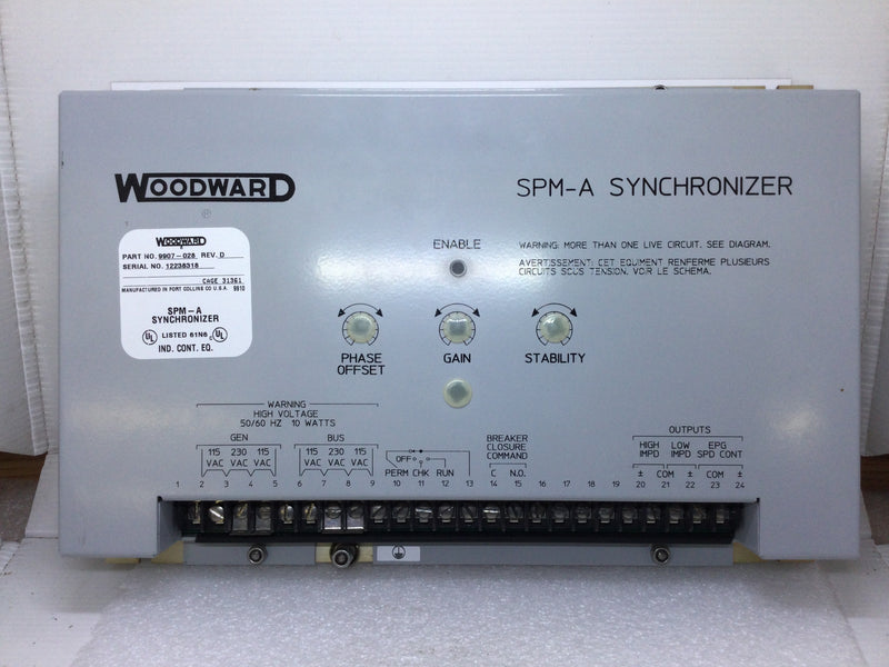 Woodward 9907-028 Rev.D SPM-A Synchronizer Serial No. 12238381 High V50/60Hz 10W