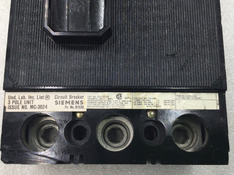 Siemens/ITE QJ23B125 125 Amp 3 Pole 120/240V Circuit Breaker