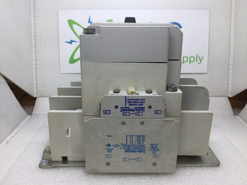 Cutler Hammer C25KNE3200 600V 200 Amp 3 Phase Series A1 120V 60Hz Coil Contactor w/C320KGS41 Auxiliary Contact Block