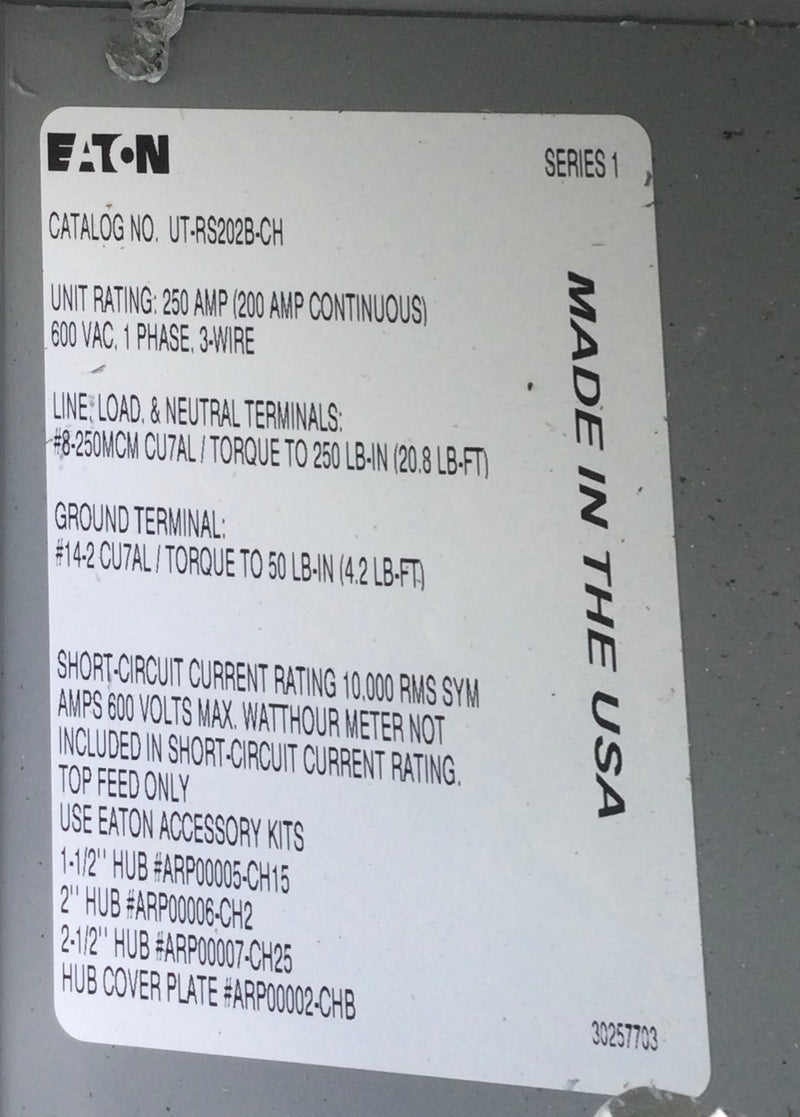 Eaton BR/FPCL200A-20' 200 Amp 1 Phase 120/240V 20' Load center/Meter Power Pole
