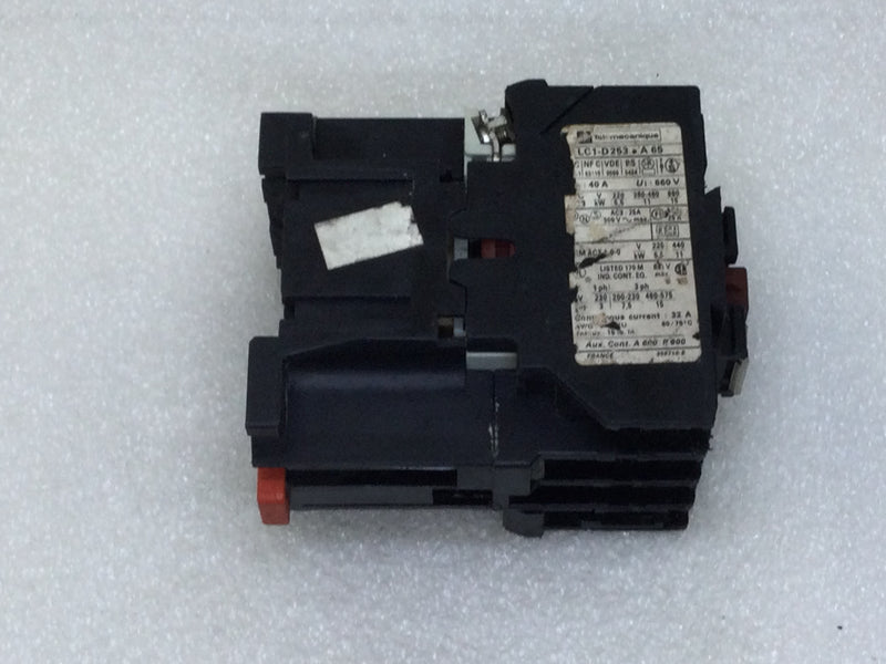 Telemecanique LC1-D253.A 65 40 Amp 3 Pole 200-575 VAC Contactor with 200-240 VAC Coil