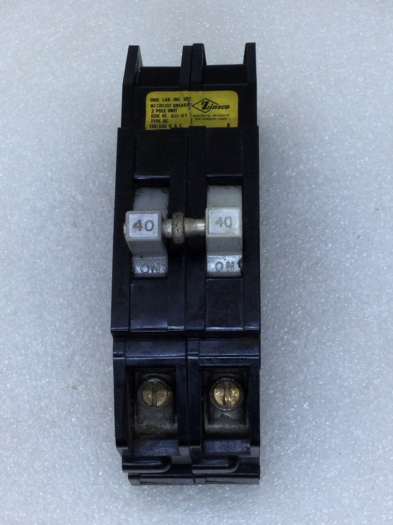 Zinsco/Sylvania QC240 40 Amp 2 Pole 120/240V Type QC Circuit Breaker