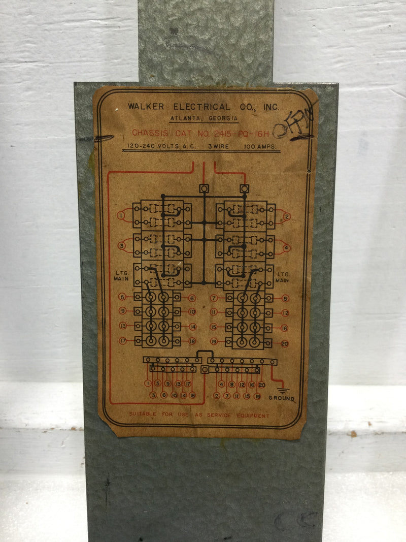Walker 2415-PQ-16H 100 Amp 20 Space 120/240V Dead Front Only 19 7/8" x 10 3/4"
