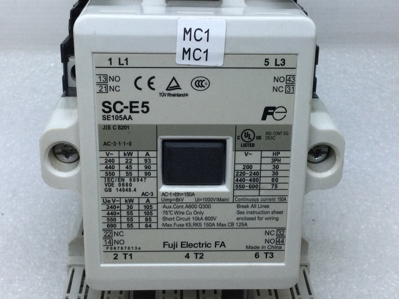 Fuji Electric SC-E5 SE105AA Definite Purpose Contactor Super Coil 100-127V