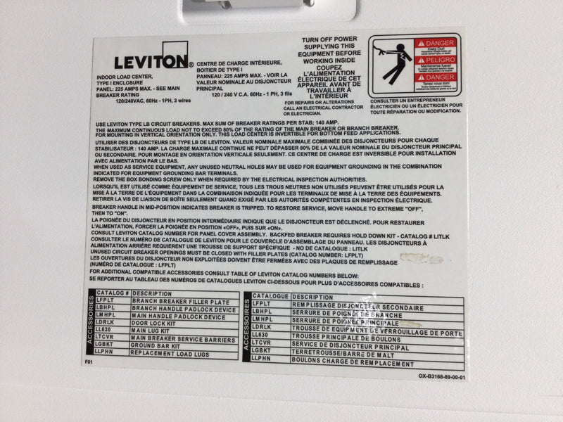 Leviton LDC42-W 225 Amp 42 Space 120/240V Panel/Door w/Main 45 3/8" x 16 1/4"