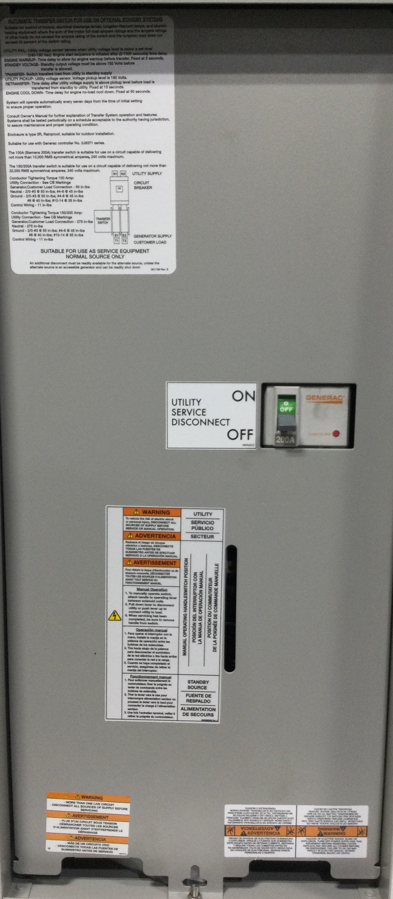 Generac 10000011659 200 Amp Single Phase 240V Transfer Switch 30 1/4" x 13 3/4"