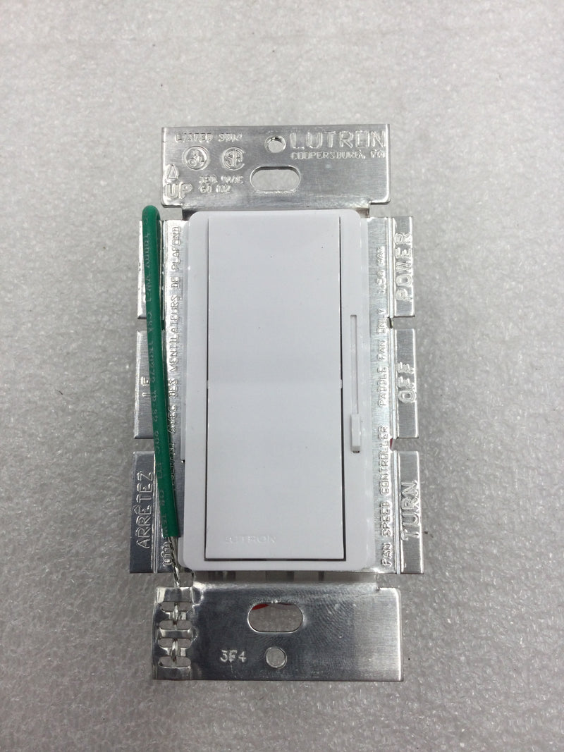 Lutron DVFSQ-F-WH 3 Speed Fan Control On/Off Toggle Switch with 3 Speed Slide Control 120 VAC 1.5 Amp