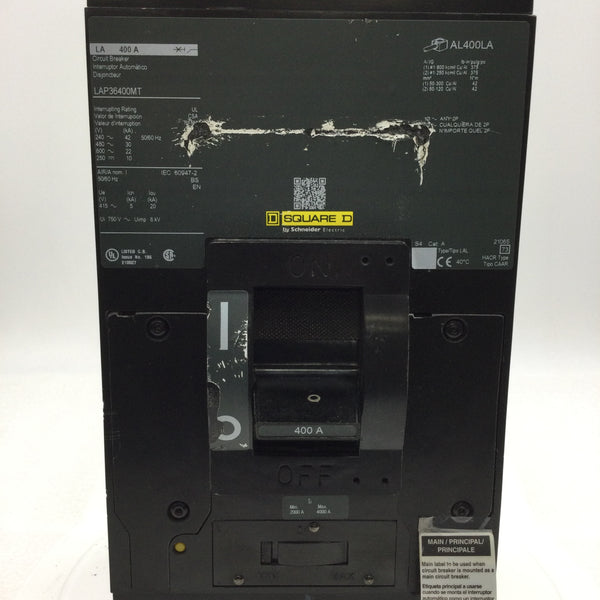 Disjoncteur Square D LAB36400MT 400A 600V 3 Pôles I-Line - Occasion Testé Et Fonctionnel