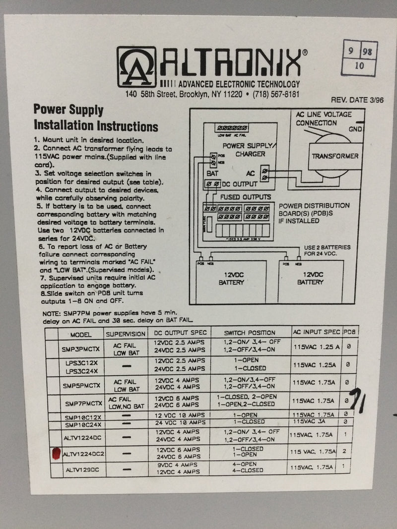 Altronix ALTV1224DC2 CCTV power supply