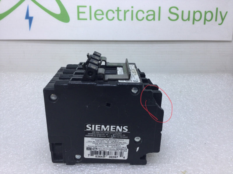 Siemens Q24040CT2 2 Pole Quad Style 40A/40A-40A/40A 120/240VAC Type Q Circuit Breaker