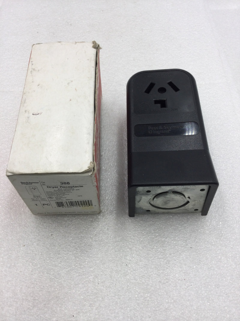 Pass & Seymour 388 Surface Mount Dryer Receptacle 30 Amp 125/250 VAC Nema 10-30R Rated