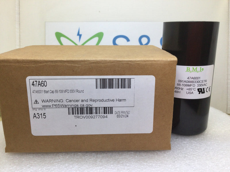 Lennox 47A6001 88-108MFD 330V 50/60Hz Capacitor