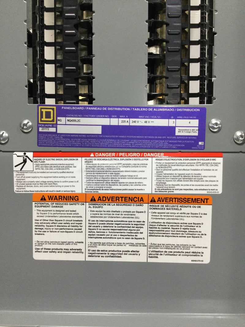 Square D NQ430L2C 225 Amp 30 Space 240V Interior Panelboard 27 3/4" x 12 3/4"