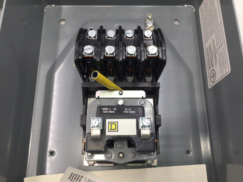 Square D 8903LG40 30 Amp 4 Pole 600V AC Lighting Contactor w/120V Coil Voltage