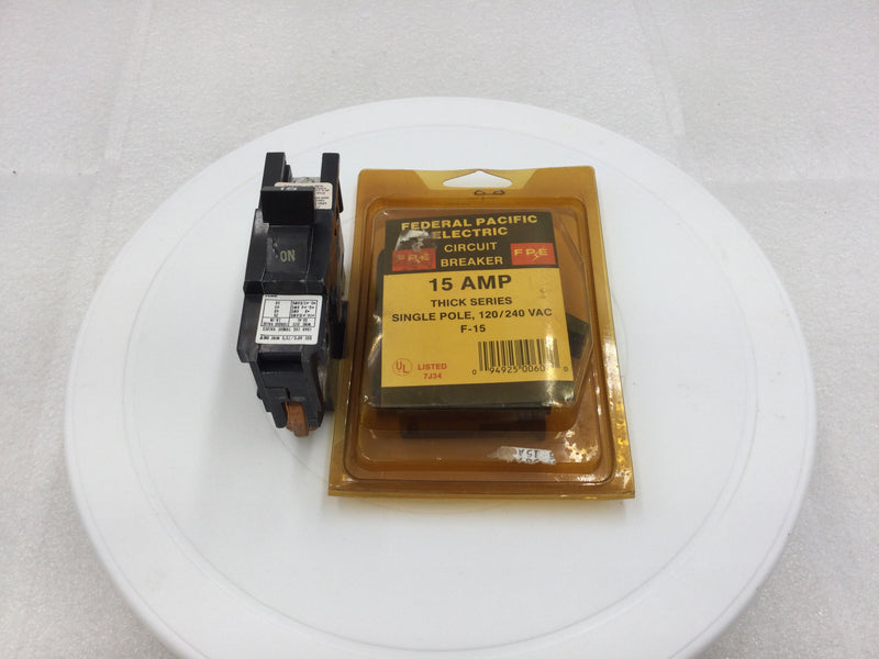 FPE Federal Pacific F-15 15 Amp 1 Pole 120/240v Thick Series Circuit Breaker