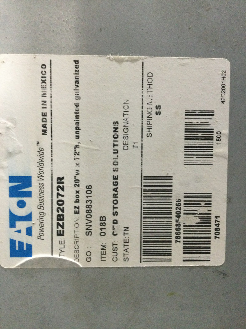 Eaton EZB2072R 600 Amp 120/208V 3 Phase 4 Wire Type 1 Enclosure Box Only 72" x 20"