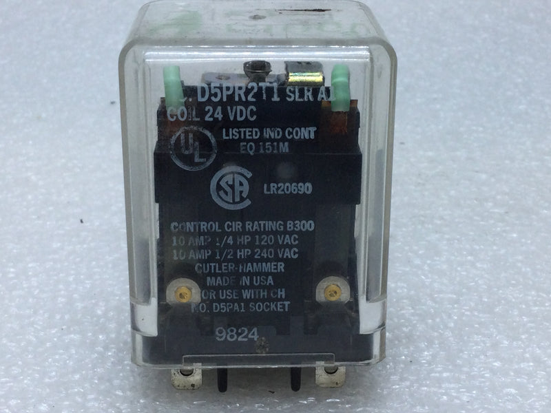 Cutler-Hammer D5PR2T1 DPDT Plug in Relay 24VDC Coil 8-Blades Control Circuit Rating B300