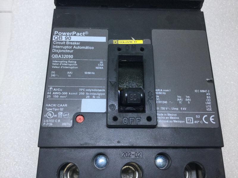 Square D QBA32090 3 Pole 90 Amp 240v PowerPact Circuit Breaker
