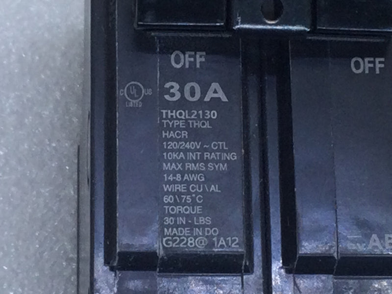 General Electric THQL2130 30 Amp 2 Pole 120/240V Circuit Breaker - Printed Face
