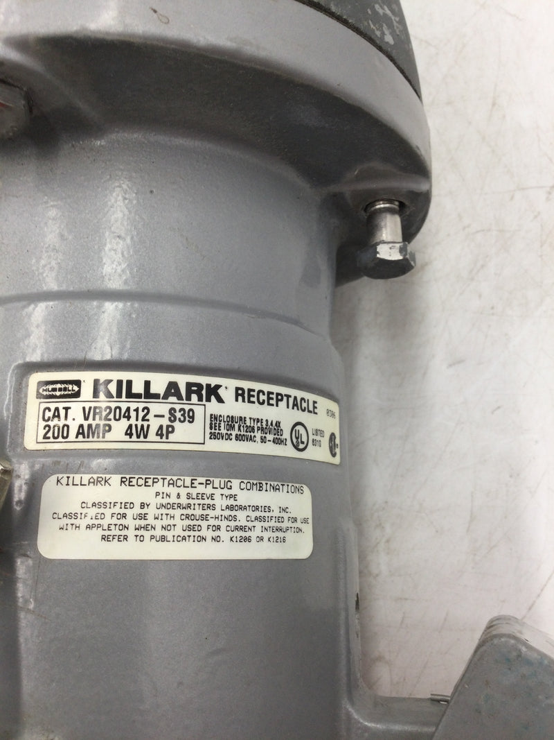 Killark VR20412-839 200 Amp 4 Wire 4 Pole Industrial Grade Female Pin Receptacle