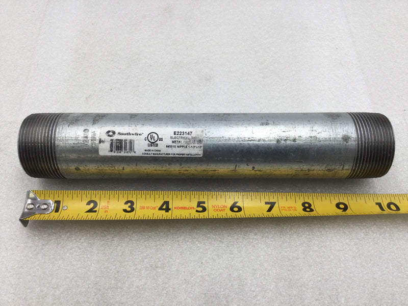 Southwire 645510 Topaz UPC 1 1/2" X 10" Rigid NPT Threaded Conduit Nipple