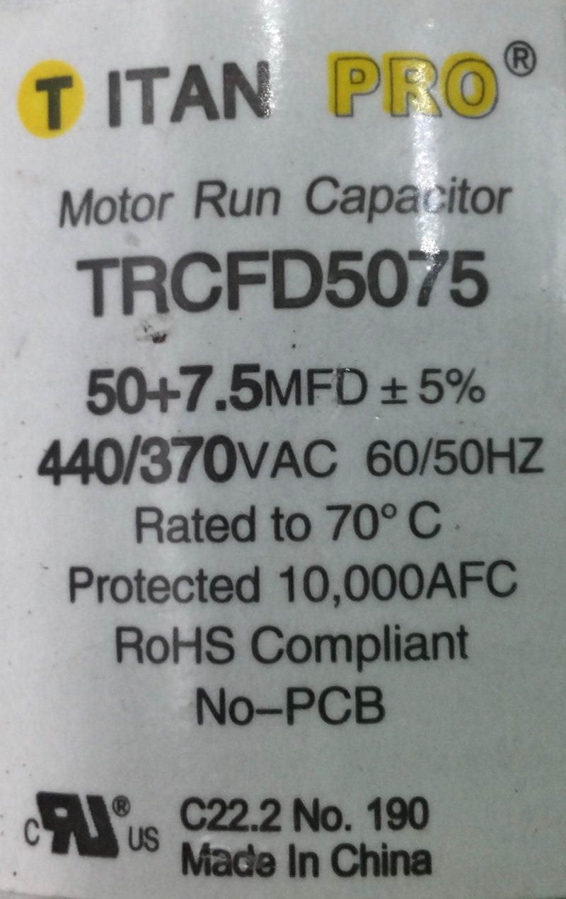 Titan Pro TRCFD5075 50+7.5MFD+/-5% 440/370VAC 60/50Hz Capacitor