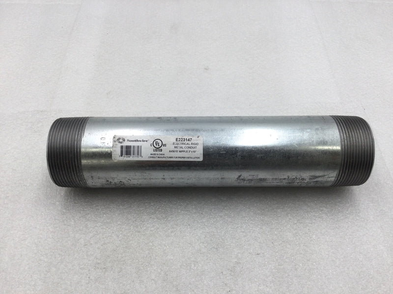 Southwire 645610 Topaz UPC 2" X 10" Rigid NPT Threaded Conduit Nipple