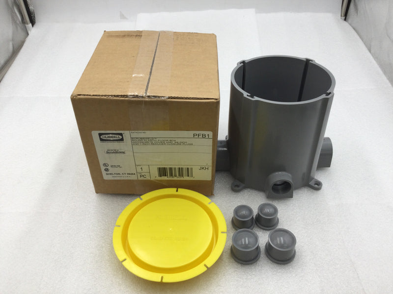 Hubbell PFB1 Scrub Shield 5" Round Plastic Floor Box w/Two 1" & Two 3/4" Inlets