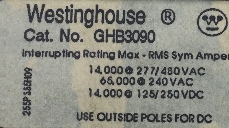 Westinghouse GHB3090 90 Amp 3 Pole 277/480V Circuit Breaker