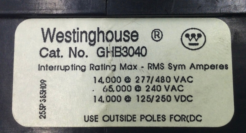 Eaton/Cutler/Westinghouse GHB3040 40 Amp 3 Pole 277/480V Circuit Breaker