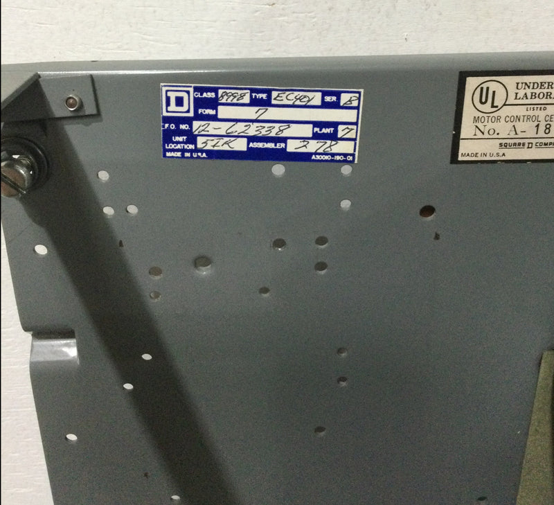 Square D 8998-EC401-B 3 Phase Motor Control Unit in 8536 Type S Center Bucket Box 14" X 17"