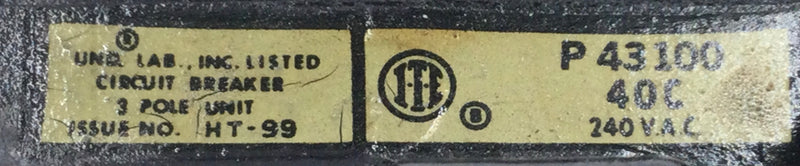 ITE/Pushmatic P43100 100 Amp 3 Pole 240V Circuit Breaker