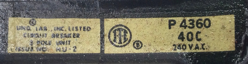 ITE/Pushmatic P4360 60 Amp 3 Pole 240V Circuit Breaker - Cosmetic Flaw