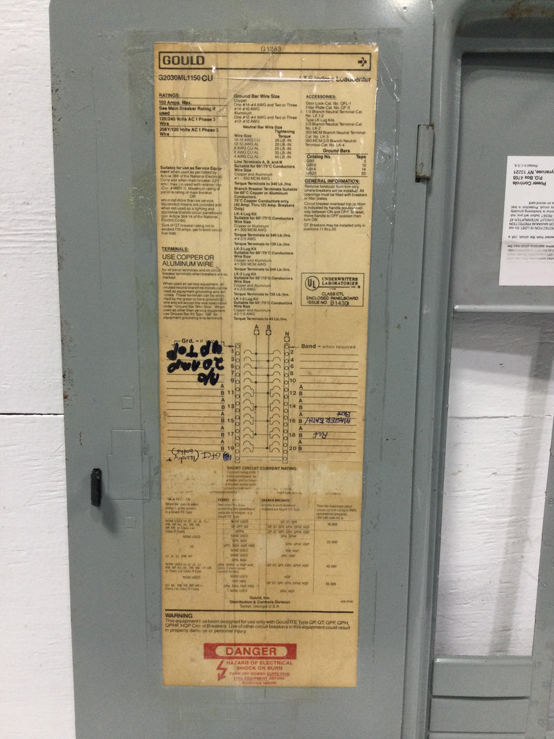 Gould/ITE G2030ML1150CU 150 Amp 22 Space 120/240V Panel Door 25 1/4" x 15 1/2"