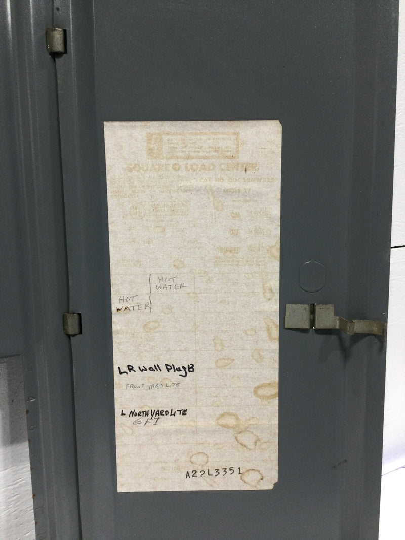 Square D QOC20MW225 225 Amp 20 Space 120/240V Panel Door w/Main 26" x 14 1/4"