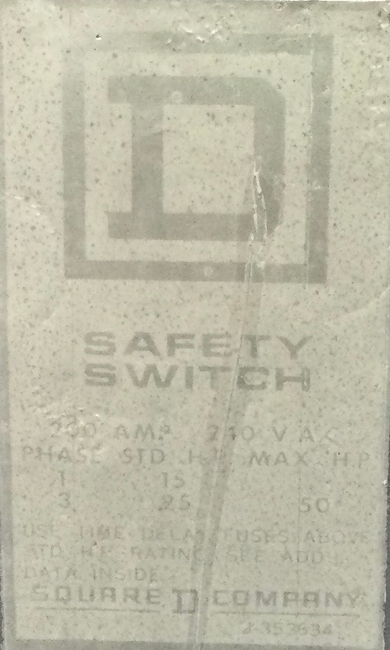 Square D 200 Amp 1-3PH 240V Safety Switch Nema 3R Cover Only 19 3/4" x 13 3/8"