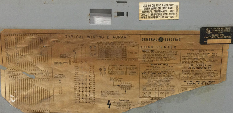 GE TLM2020WS/F 200 Amp 40 Space 120/240V Panel Door 31 3/4" x 15 3/8" - Flawed