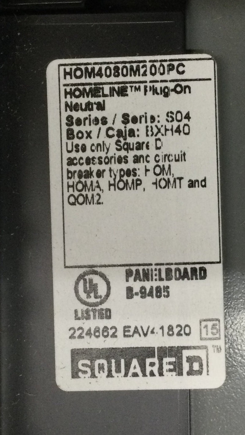 Square D Homeline HOM4080M200PCVP 200 Amp 40-Space 80-Circuit Panel Va