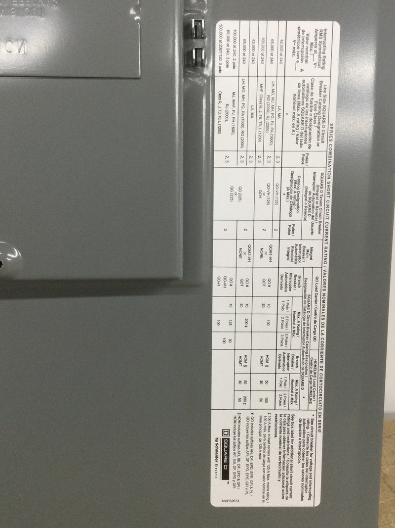 Square D Homeline HOM4080M200PCVP 200 Amp 40-Space 80-Circuit Panel Va