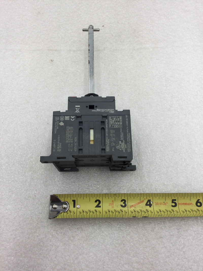 ABB OT80F3 (1SCA105798R1001) 3 Pole 80 Amp 240-600 VAC 20-40 HP Disconnect Switch with Handle
