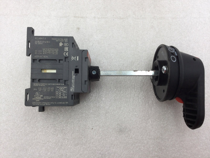ABB OT80F3 (1SCA105798R1001) 3 Pole 80 Amp 240-600 VAC 20-40 HP Disconnect Switch with Handle