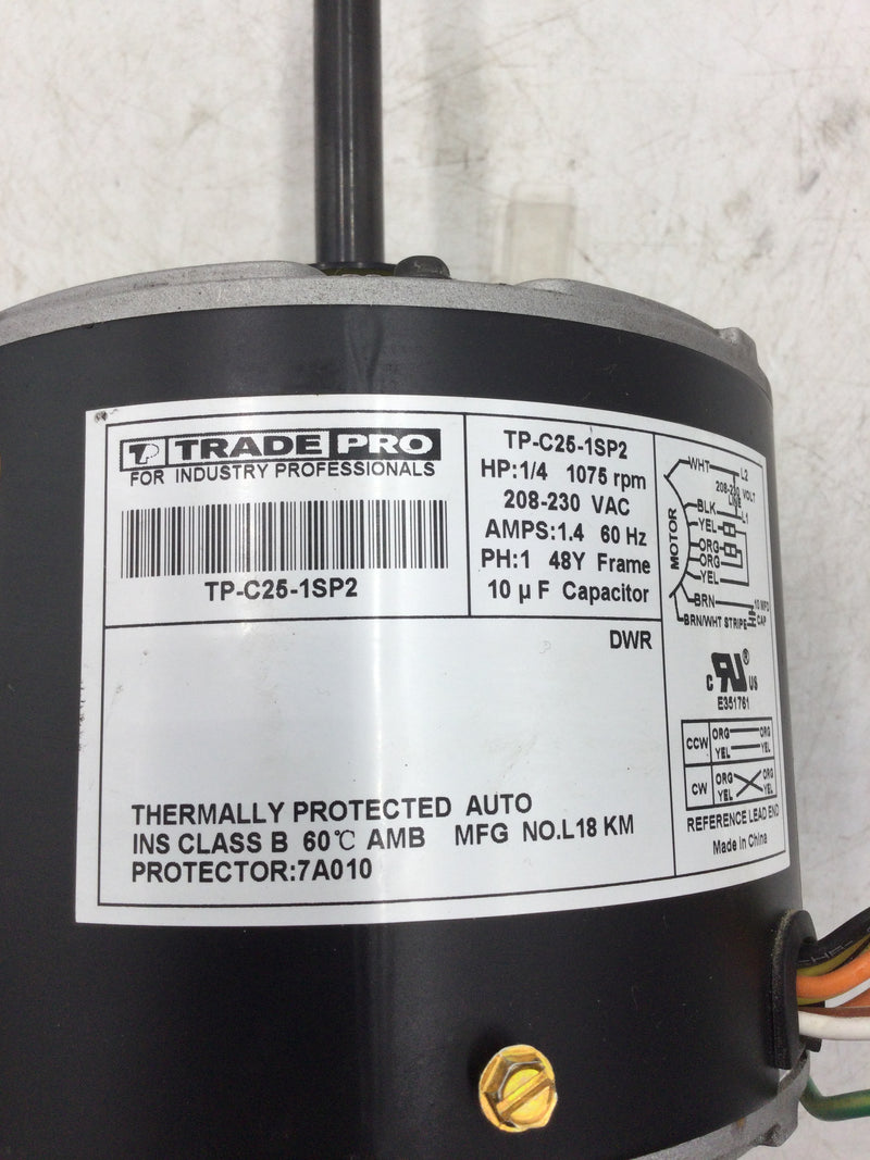 TradePro TP-C25-1SP2 Condenser Motor 1/4 HP 208-230 VAC 1.4 Amps 1075 RPM Single Phase