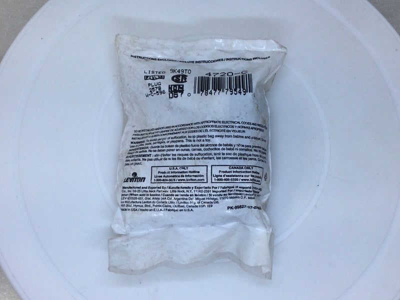 Leviton 4720-C 15 Amp 125V NEMA L5-15P 2 Pole 3W Locking Plug