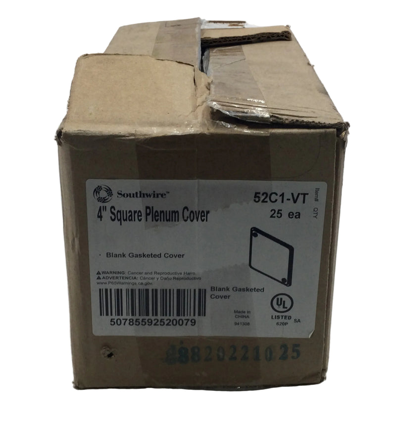 Southwire 52C1-VT 4" Square Plenum Cover/Blank Gasketed Cover