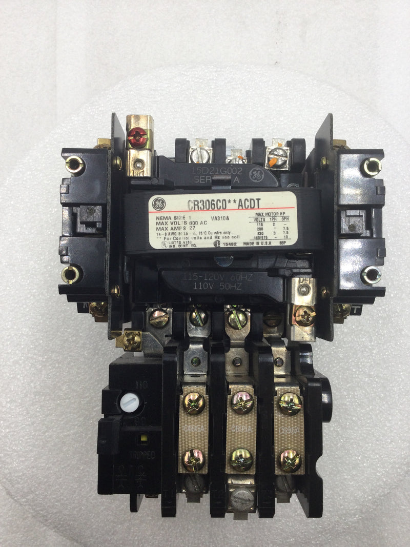GE CR306C0**ACDT 27 Amp 3 Phase 115-575 VAC 2-10 HP Motor Starter w/120 VAC Coil