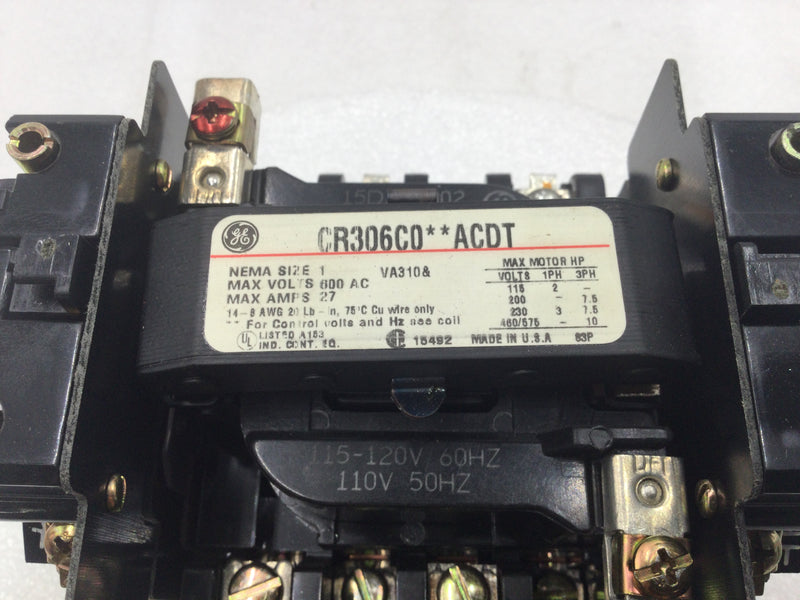 GE CR306C0**ACDT 27 Amp 3 Phase 115-575 VAC 2-10 HP Motor Starter w/120 VAC Coil