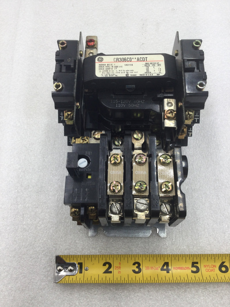 GE CR306C0**ACDT 27 Amp 3 Phase 115-575 VAC 2-10 HP Motor Starter w/120 VAC Coil
