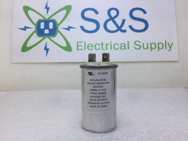 Packard PRC20 20uf +/- 5% 370 VAC 50/60 Hz SH Capacitor