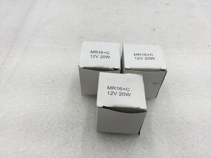 Lot of 3 MR16+C 12 Volt 20 Watt Overhead Halogen Flood Light Bulbs
